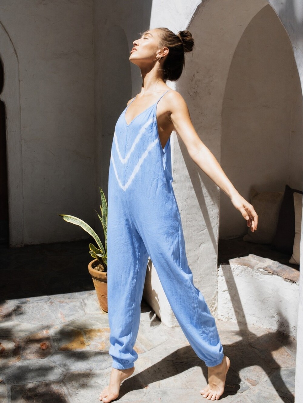 Electric & Rose Free Spirited Tie Dye Jogger Jumpsuit in Light Blue